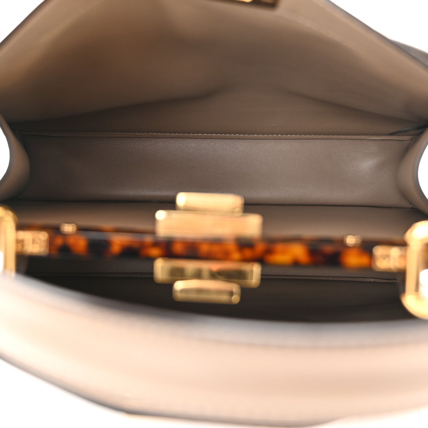 Fendi Vitello Seta Shiny Nappa Plexiglass Medium Peekaboo I SEE U Satchel Tortora 5 of 11