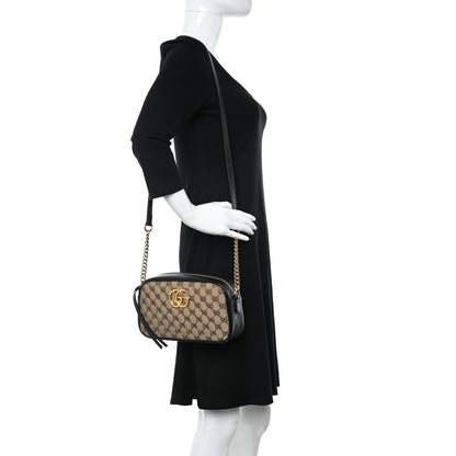 Gucci Monogram Matelasse Diagonal Small GG Marmont Chain Shoulder Bag Beige Black 2 of 10