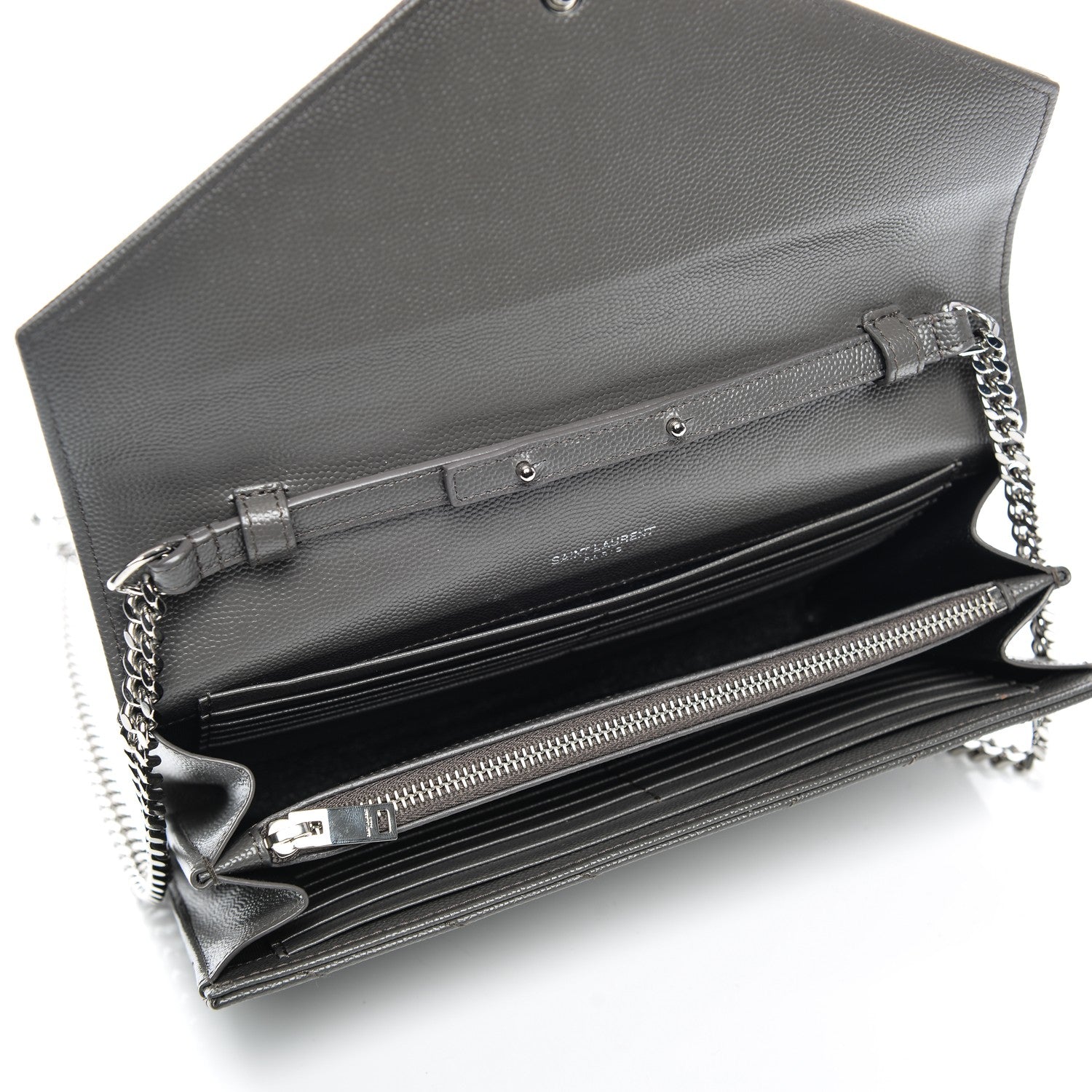 Saint Laurent Grain De Poudre Matelasse Chevron Monogram Chain Wallet Earth 5 of 6