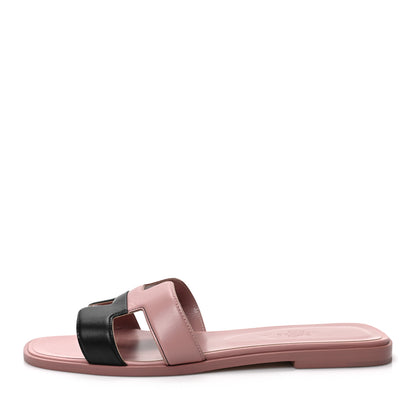 Hermes Box Calfskin Oran Sandals 40 Black Vieux Rose 1 of 8