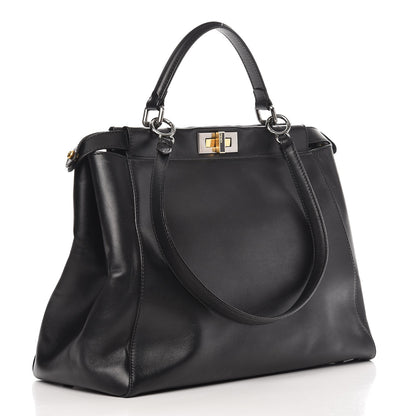 Fendi Vitello Suede Large Peekaboo Iconic Satchel Black 3 of 12