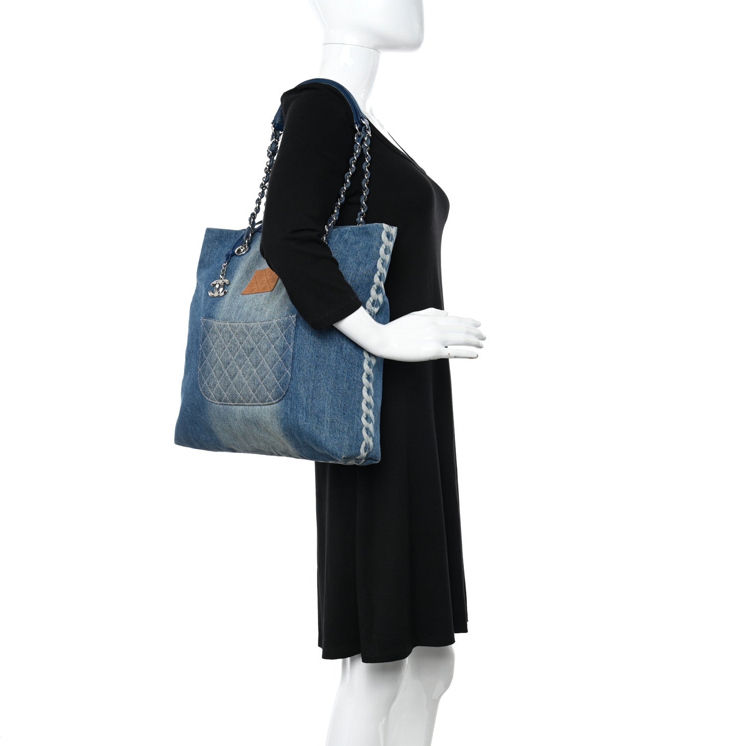 Chanel Denim Printed Shopping Bag Blue 2 of 12