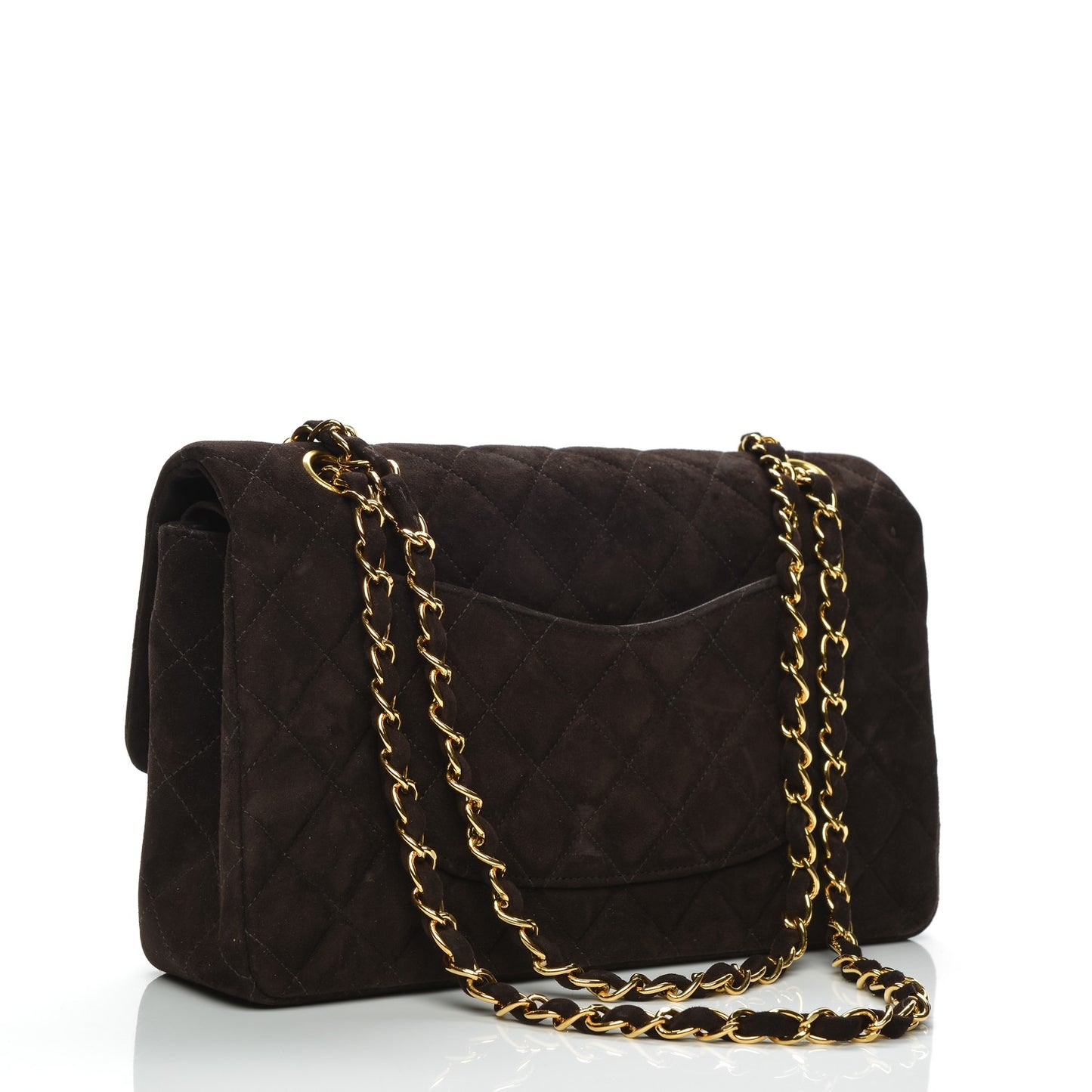 Suede Quilted Medium Double Flap Bag Brown