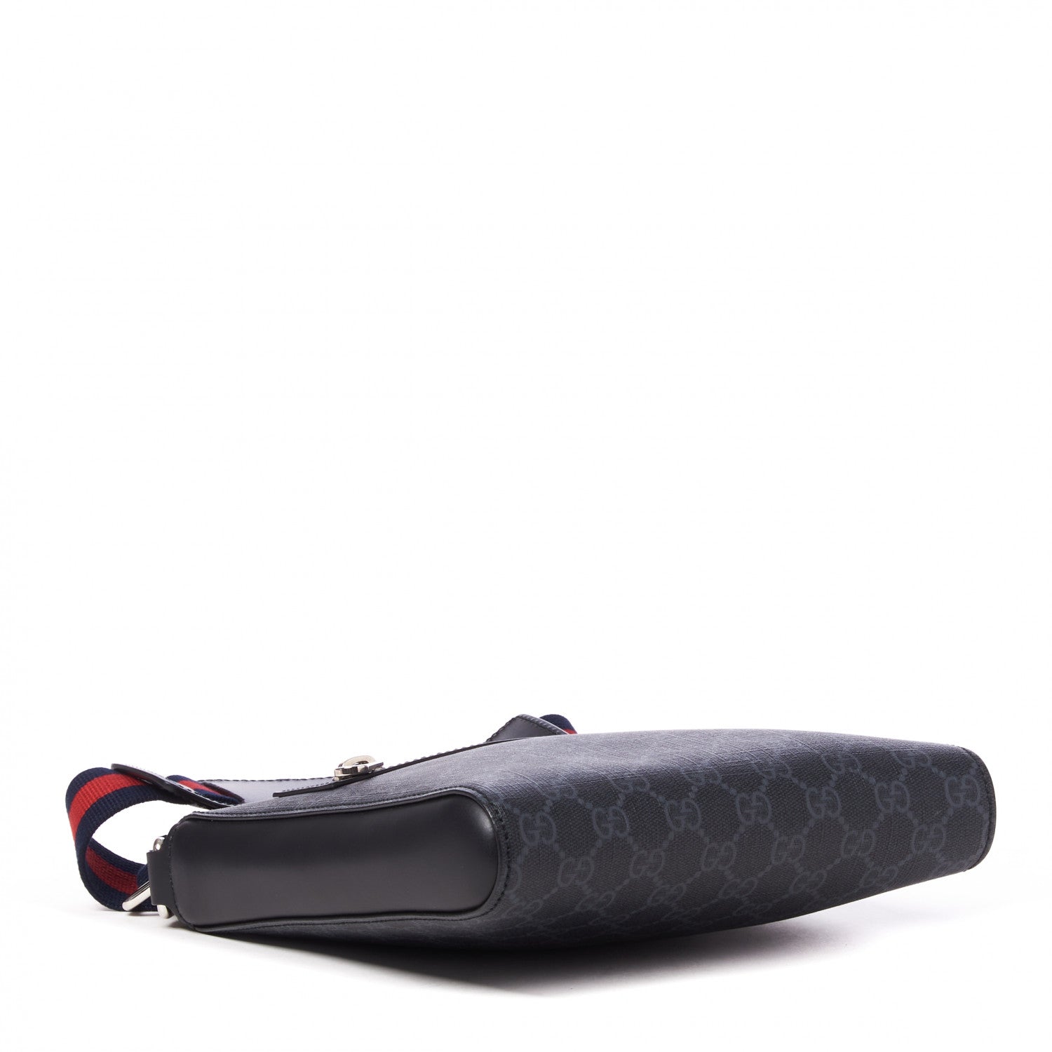 Gucci GG Supreme Monogram Web Small Flat Messenger Bag Black Grey 4 of 8