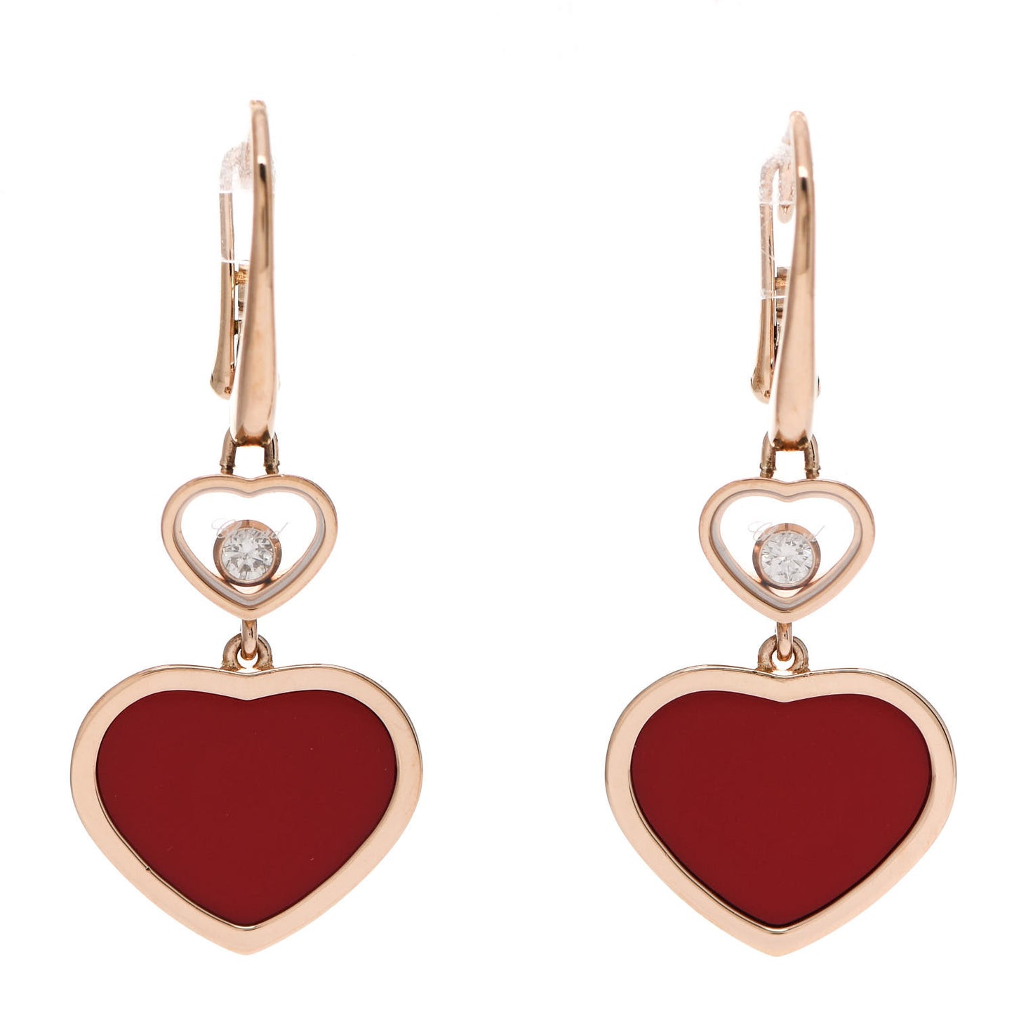 18K Rose Gold Diamond Happy Hearts Drop Earrings Red