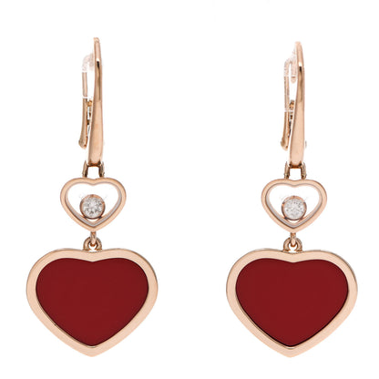 Chopard 18K Rose Gold Diamond Happy Hearts Drop Earrings Red 1 of 5