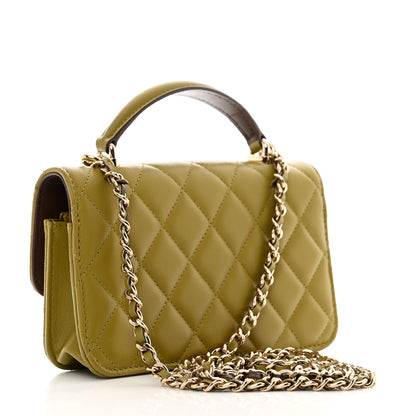 Chanel Lambskin Quilted Flap Phone Holder With Chain Green Brown 3 of 12