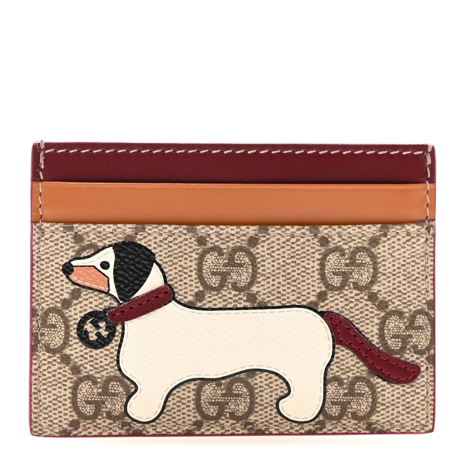 Gucci GG Supreme Monogram Dog Card Holder Beige Multicolor 1852612