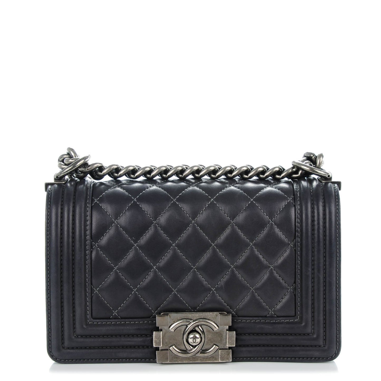 Lambskin Quilted Small Boy Flap Dark Grey
