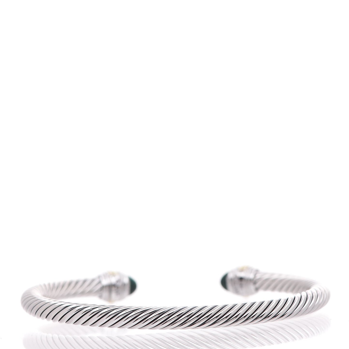 Sterling Silver 14K Yellow Gold Malachite 5mm Cable Classic Bracelet