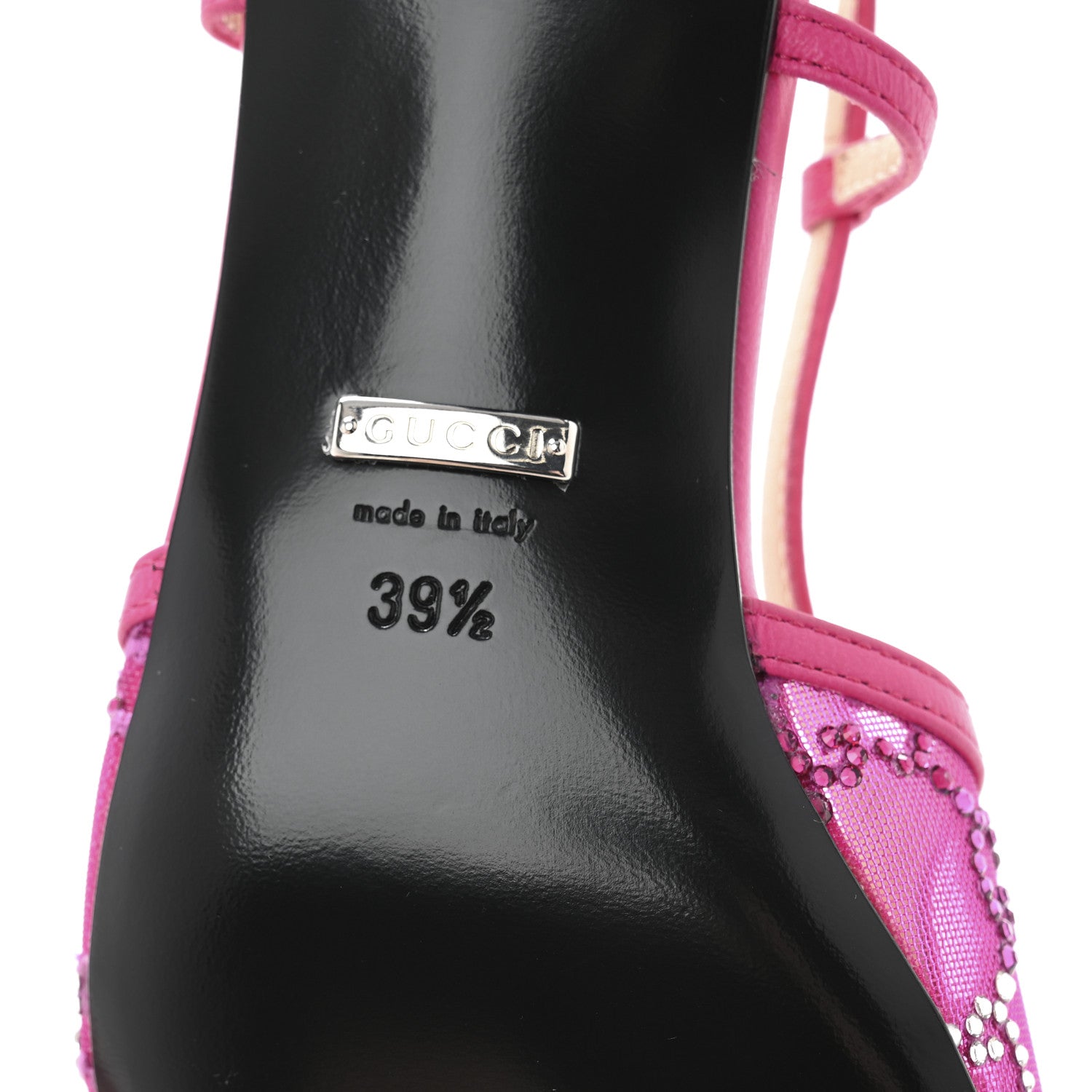 Gucci Tela Retino Nappa Charlotte Crystal GG Monogram Square G 35mm Slingback Pumps 39.5 Bright Bouganville Fairy Fucsia 7 of 9