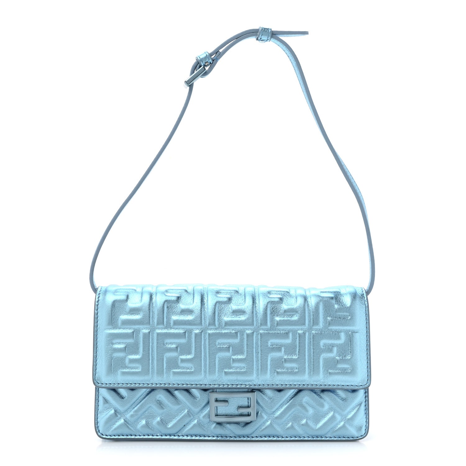 Fendi Metallic Nappa Matisse FF Embossed Wallet On Chain Laguna Palladio 1 of 15
