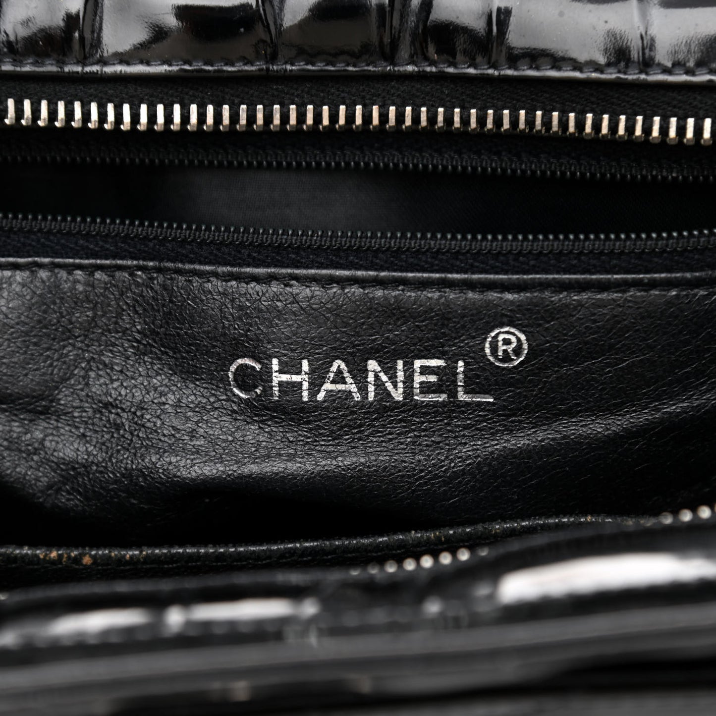 Patent Quilted Shoulder Bag Black