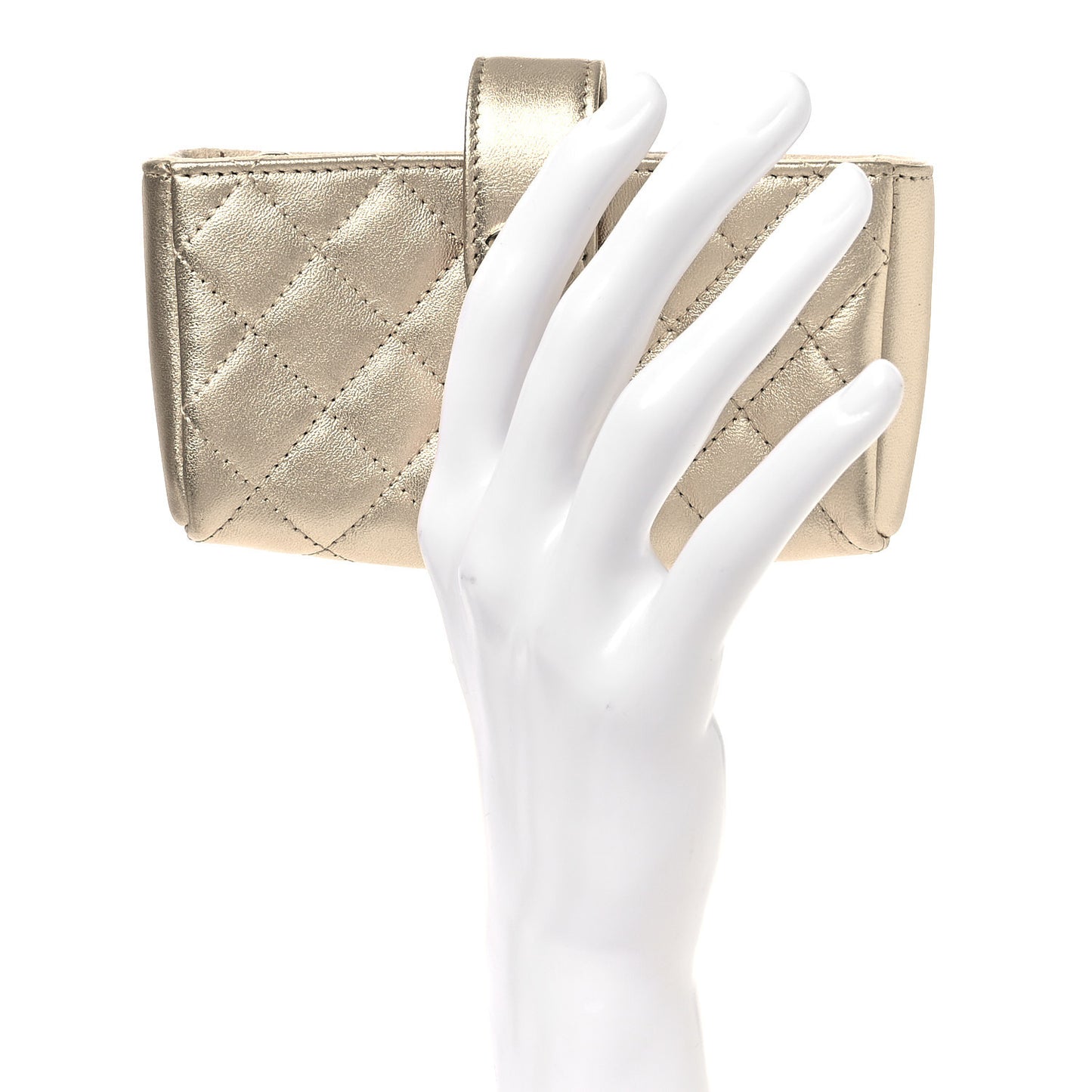 Metallic Lambskin Quilted Mini Phone Holder Clutch Light Gold