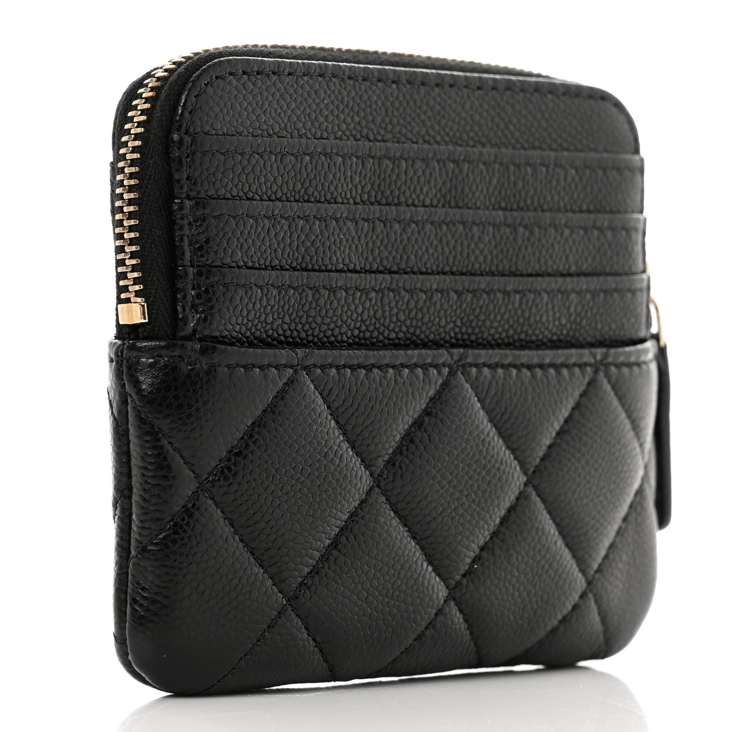 Caviar Quilted Zip Card Holder Wallet Black