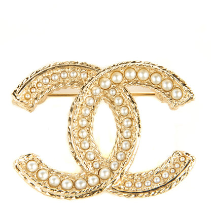 Chanel Pearl CC Brooch Pin Gold 1 of 5