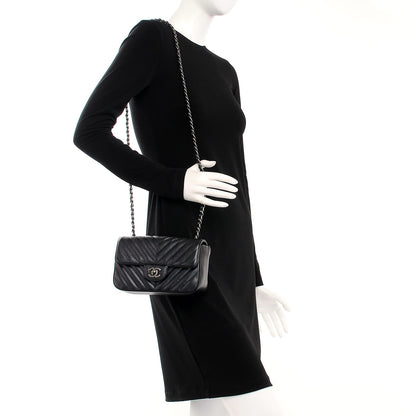 Chanel Metallic Caviar Chevron Quilted Mini Rectangular Flap Black 2 of 11