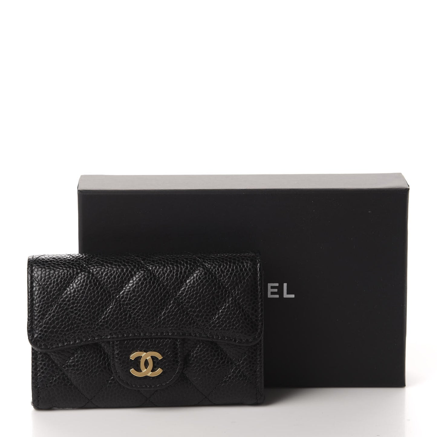 Caviar Quilted Flap Card Holder Wallet Black