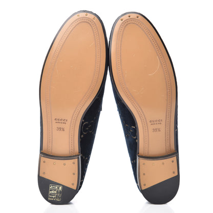 Gucci Velvet GG Monogram Horsebit Womens Jordaan Loafers 39.5 Blue Beige 8 of 10