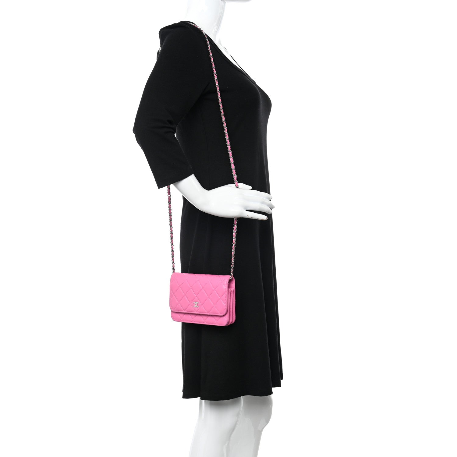 Chanel Lambskin Quilted Mini Wallet On Chain WOC Pink 2 of 12