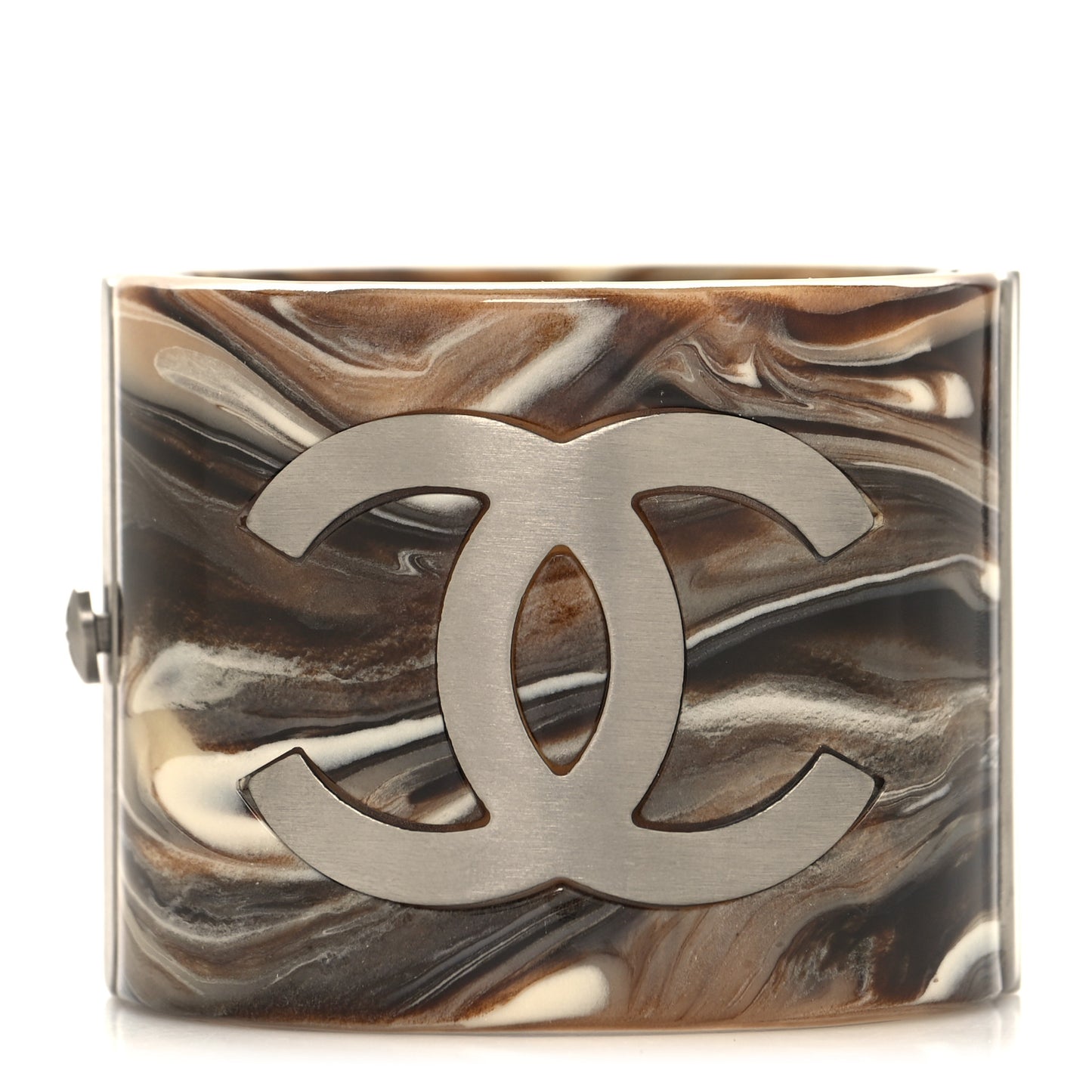 Resin Marbled CC Cuff Bracelet Brown Silver