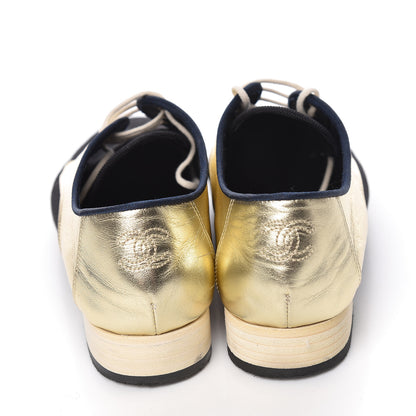 Chanel Metallic Lambskin CC Lace Up Oxfords 38 Dark Gold 5 of 17