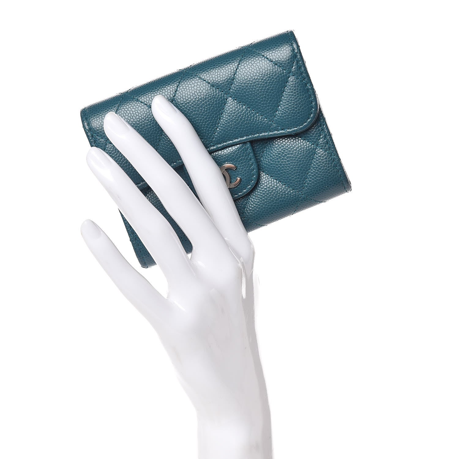 Chanel Caviar Quilted Card Holder Wallet Dark Turquoise 2 of 9