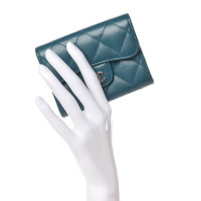 Chanel Caviar Quilted Card Holder Wallet Dark Turquoise 2 of 9