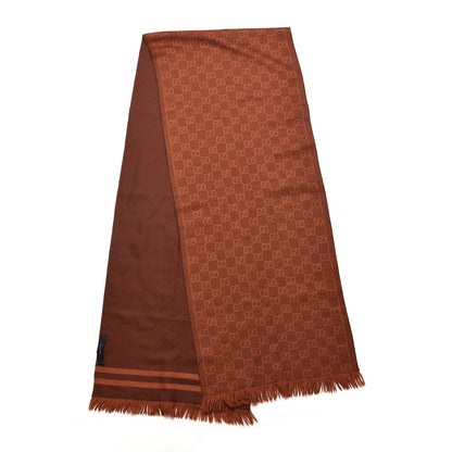 Gucci Wool Monogram Fringe Scarf Dark Orange Brown 3 of 5