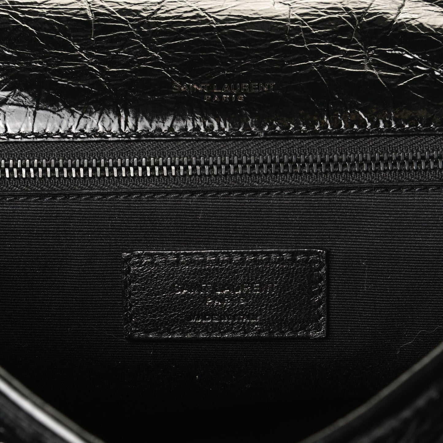Crinkled Calfskin Matelasse Monogram Medium Niki Chain Satchel Black