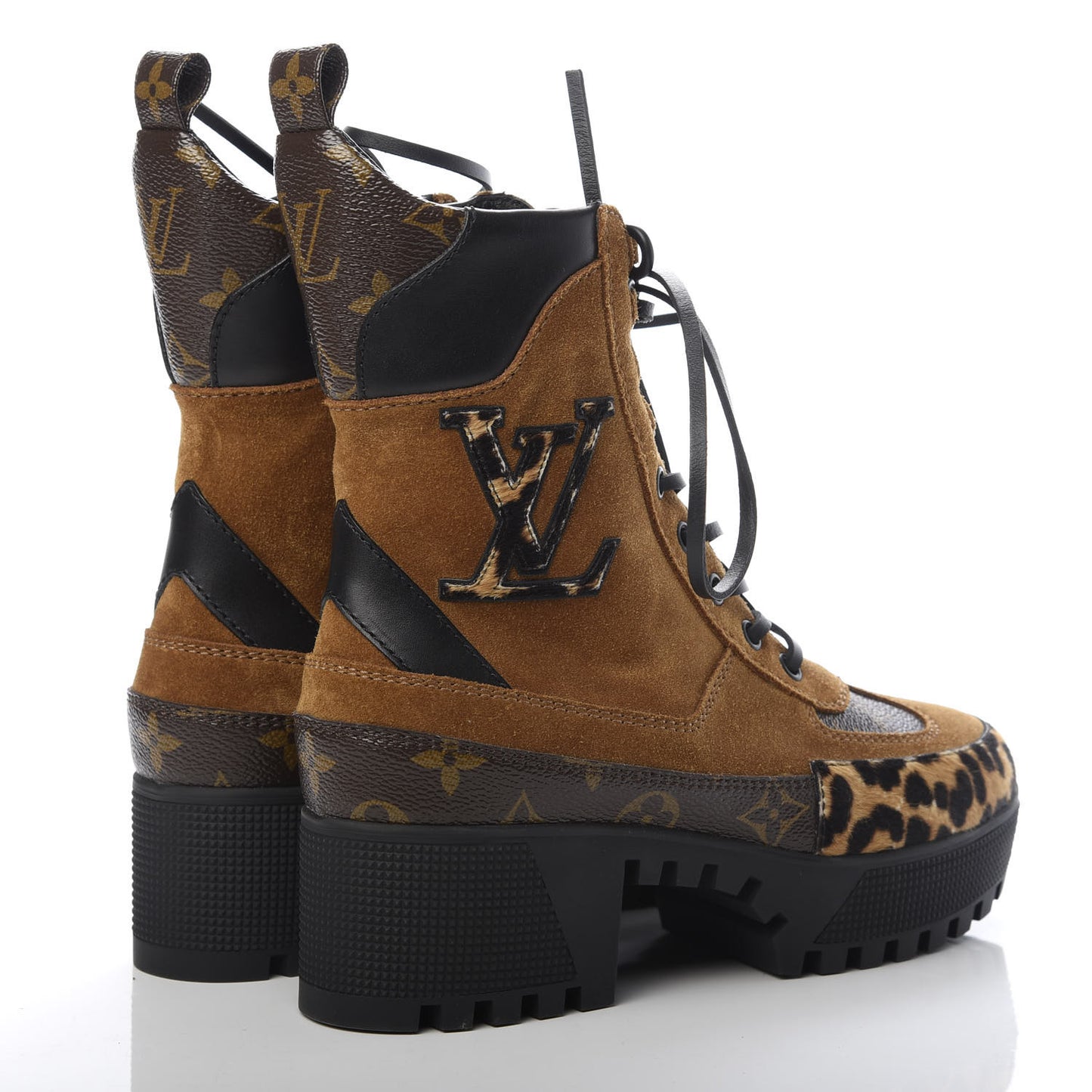 Suede Calfskin Monogram Laureate Platform Desert Boots 36 Cognac
