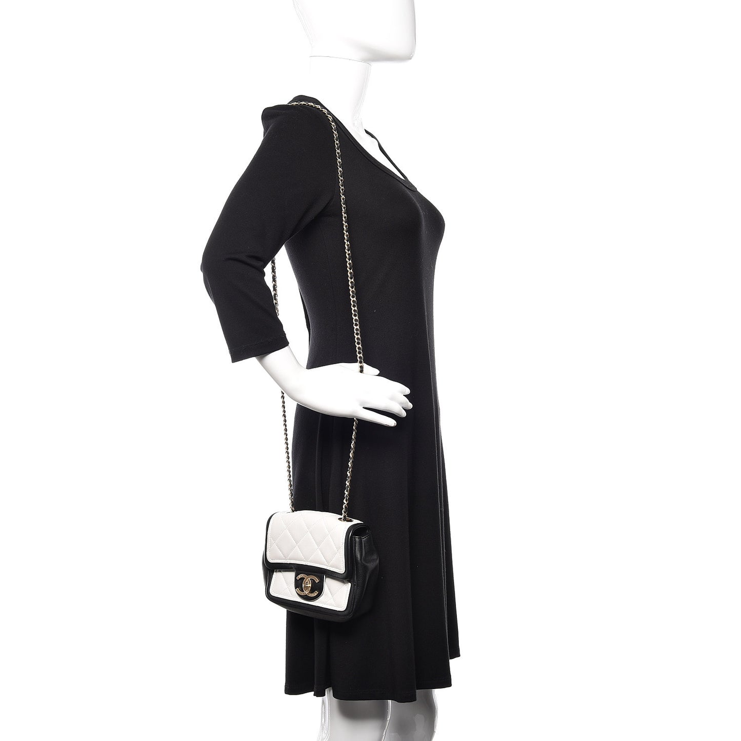 Calfskin Quilted Graphic Mini Flap Bag White Black