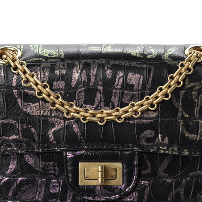 Chanel Calfskin Crocodile Embossed Graffiti 2.55 Mini Cocodile Reissue Flap Black Pink 11 of 11