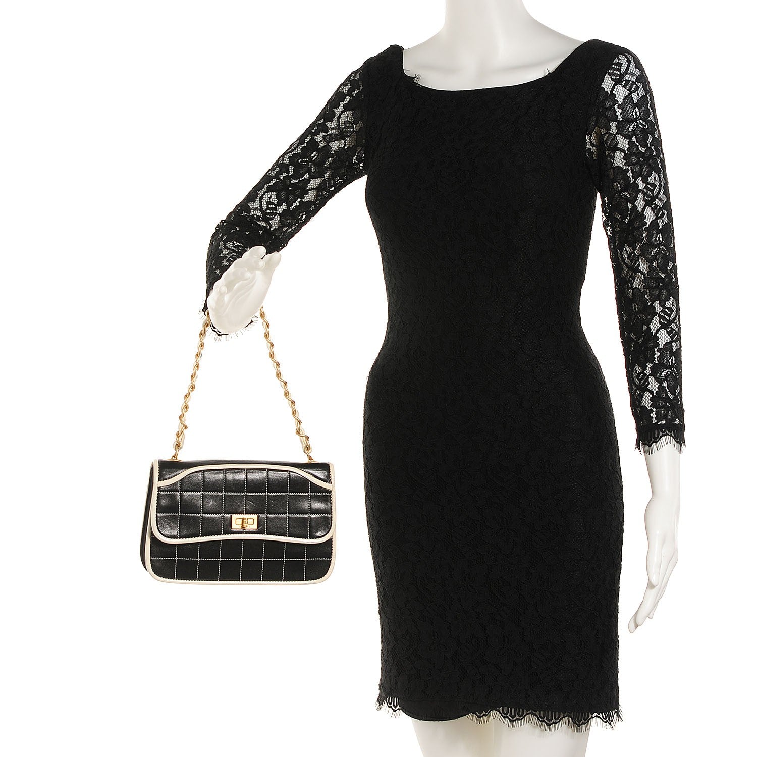 Chanel Lambskin Contrast Stitched Small Mademoiselle Flap Black White 2 of 8
