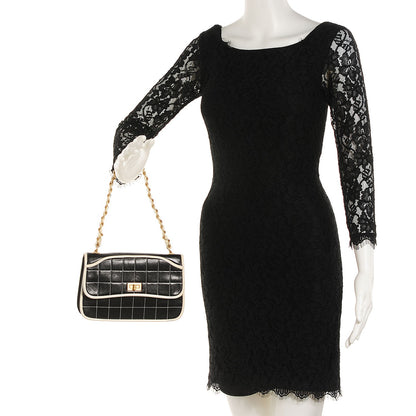 Chanel Lambskin Contrast Stitched Small Mademoiselle Flap Black White 2 of 8