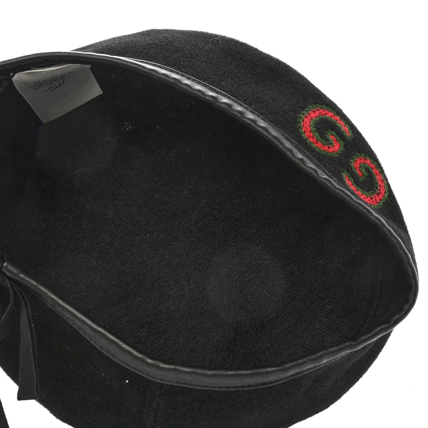 Felt Embroidered GG Patch Beret Hat L Black