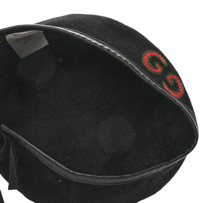 Gucci Felt Embroidered GG Patch Beret Hat L Black 7 of 8