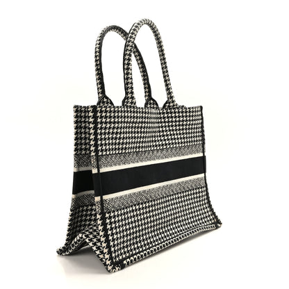 Christian Dior Canvas Houndstooth Embroidered Medium Book Tote Black White 3 of 9