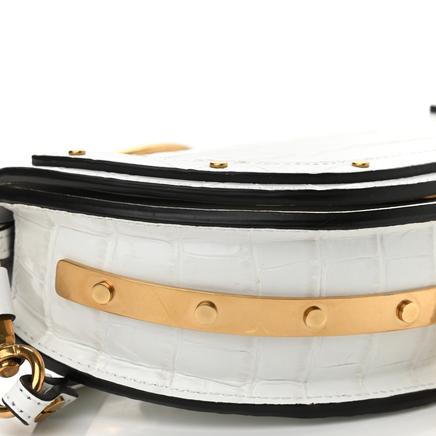 Chloe Calfskin Crocodile Embossed Small Nile Bracelet Minaudiere Bag White 9 of 14