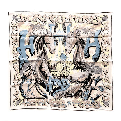 Hermes Silk H Comme Scarf 70 White Black Gris Bleuete 1 of 4