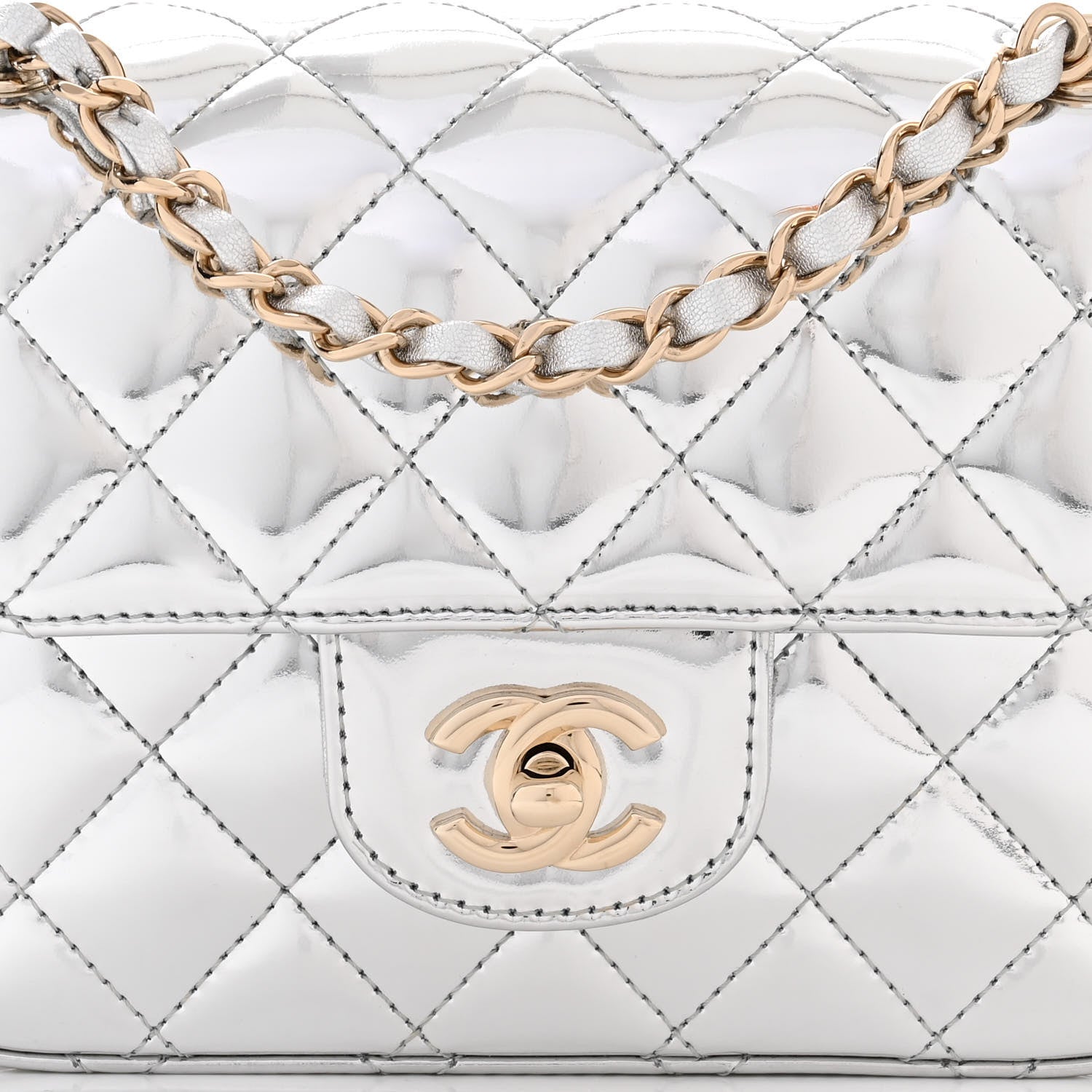 Chanel Mirror Calfskin Metallic Calfskin Quilted Hollywood Boulevard Mini Flap With Star Coin Purse Silver 9 of 11