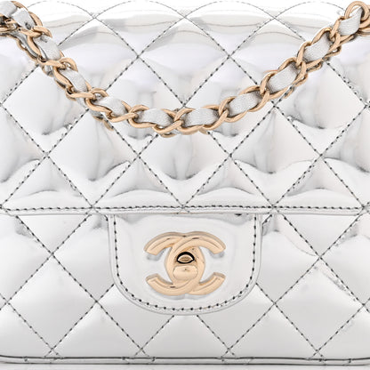 Chanel Mirror Calfskin Metallic Calfskin Quilted Hollywood Boulevard Mini Flap With Star Coin Purse Silver 9 of 11