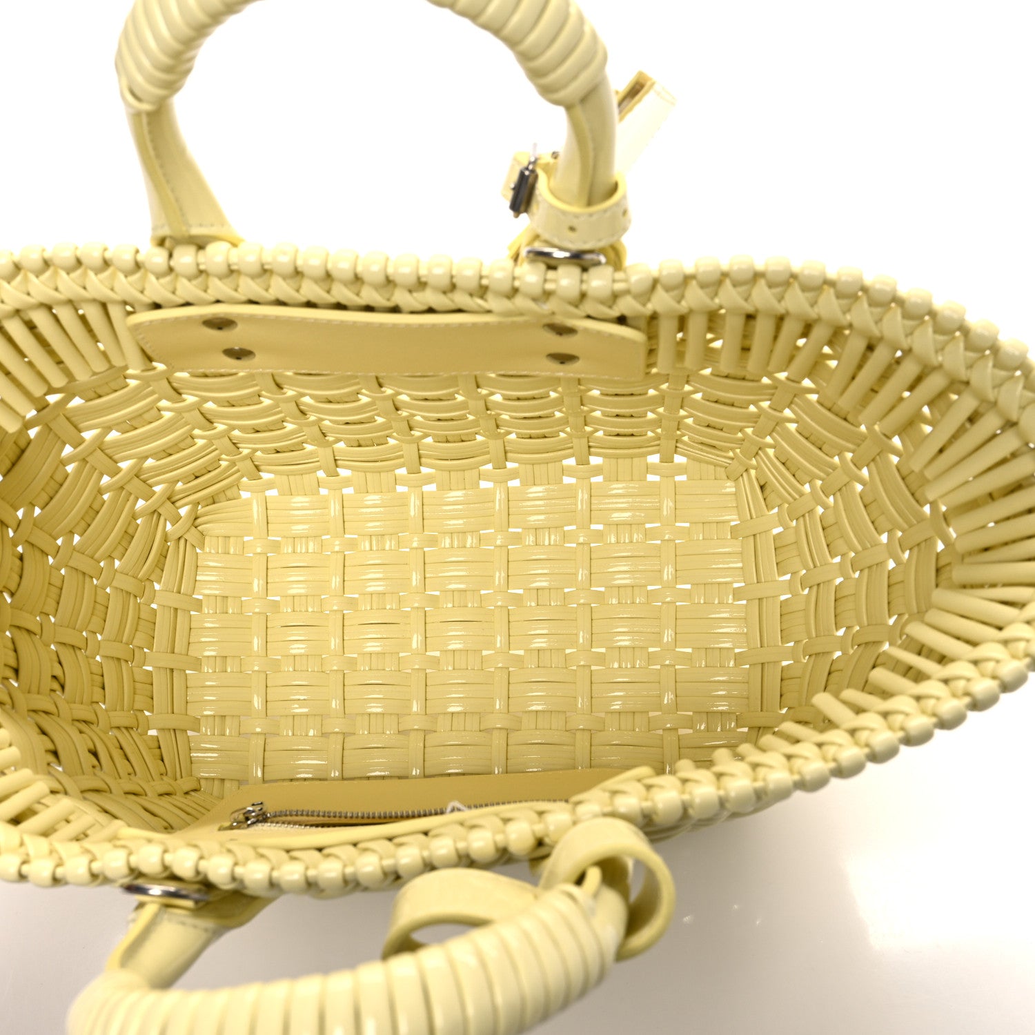 Balenciaga Varnished Faux Calfskin Braided XS Bistro Basket Pale Yellow 5 of 11