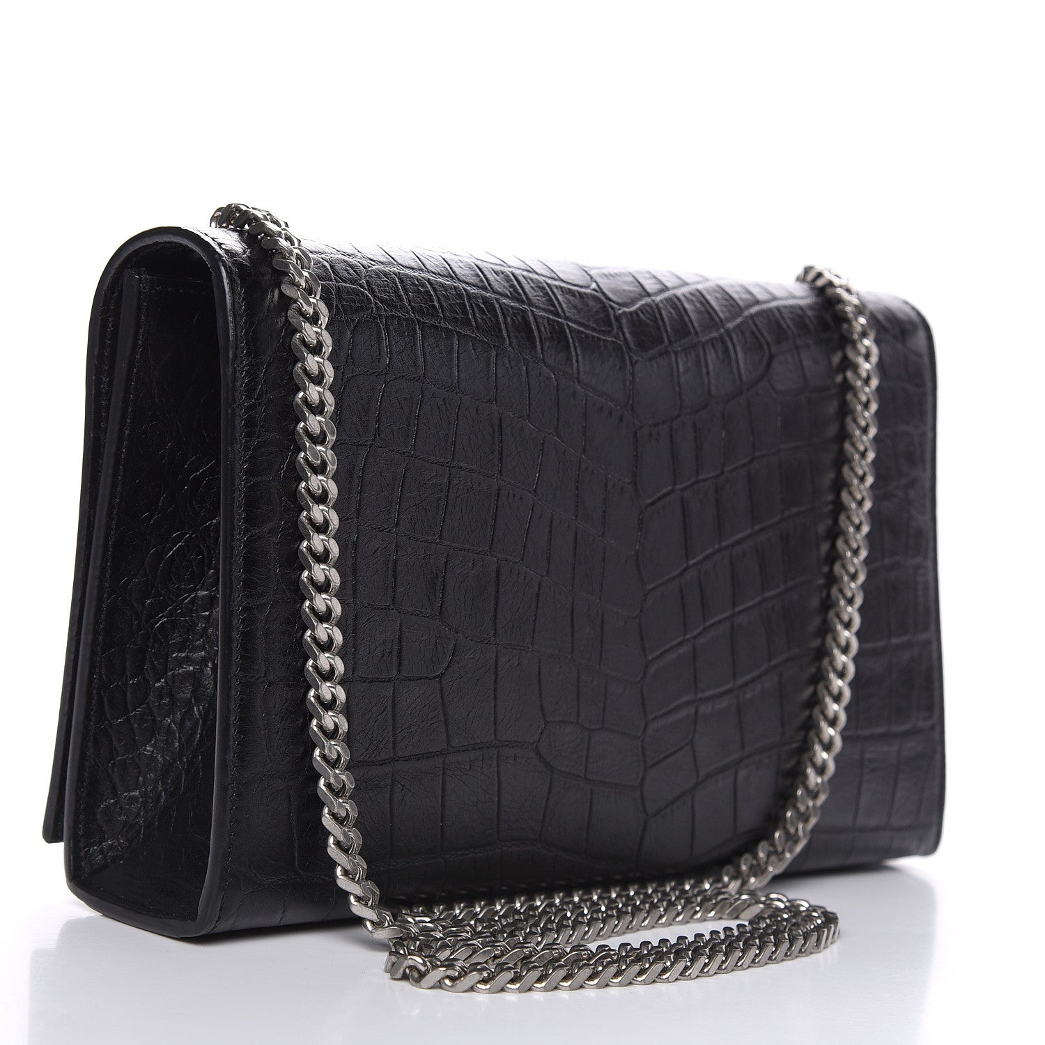 Saint Laurent Calfskin Crocodile Embossed Medium Classic Monogram Kate Tassel Satchel Black 3 of 9