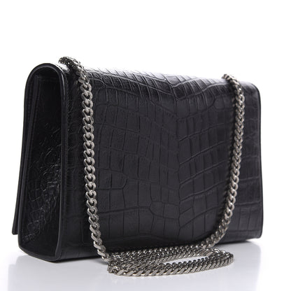 Saint Laurent Calfskin Crocodile Embossed Medium Classic Monogram Kate Tassel Satchel Black 3 of 9