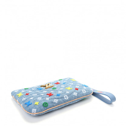Louis Vuitton Embroidered Monogram Denim New Wave Zipped Pochette Blue 4 of 7