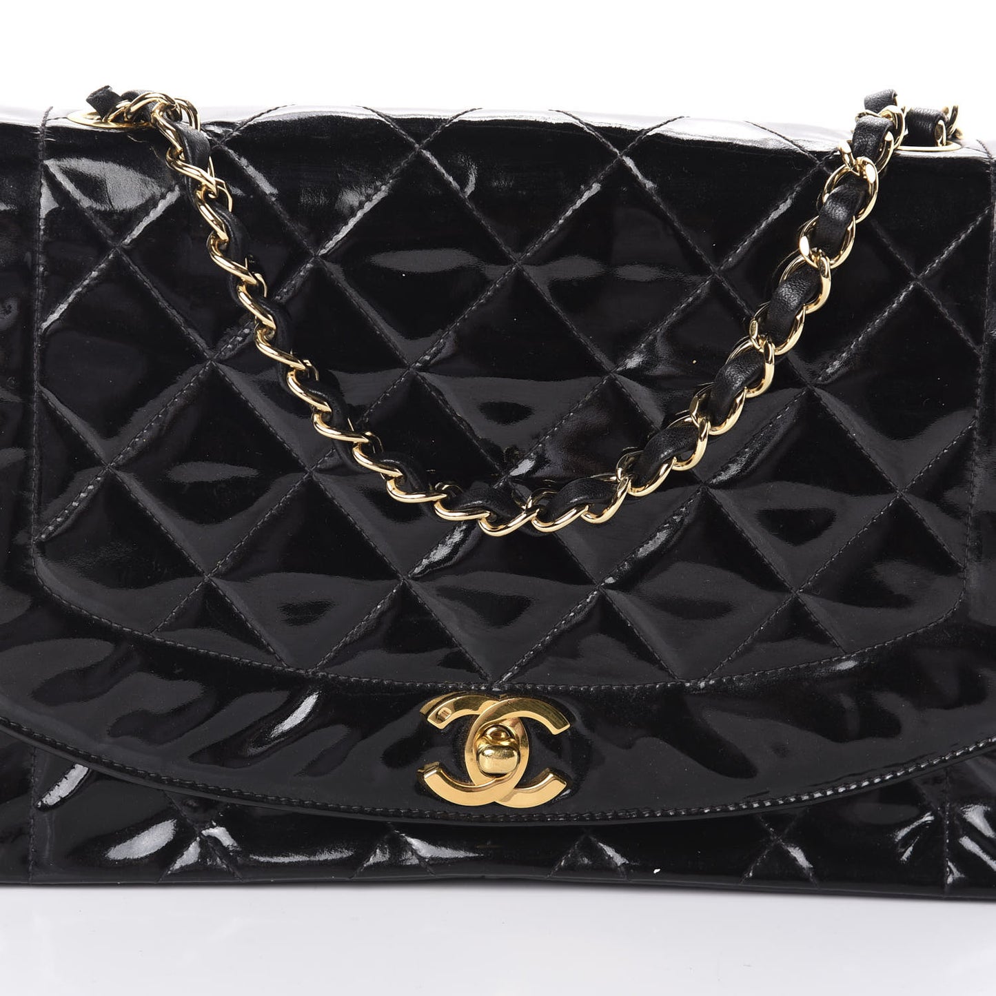 Patent Quilted Medium Single Flap Bag Black