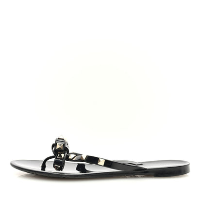 Valentino Garavani PVC Jelly Rockstud Bow Thong Sandals 39 Black 1 of 8