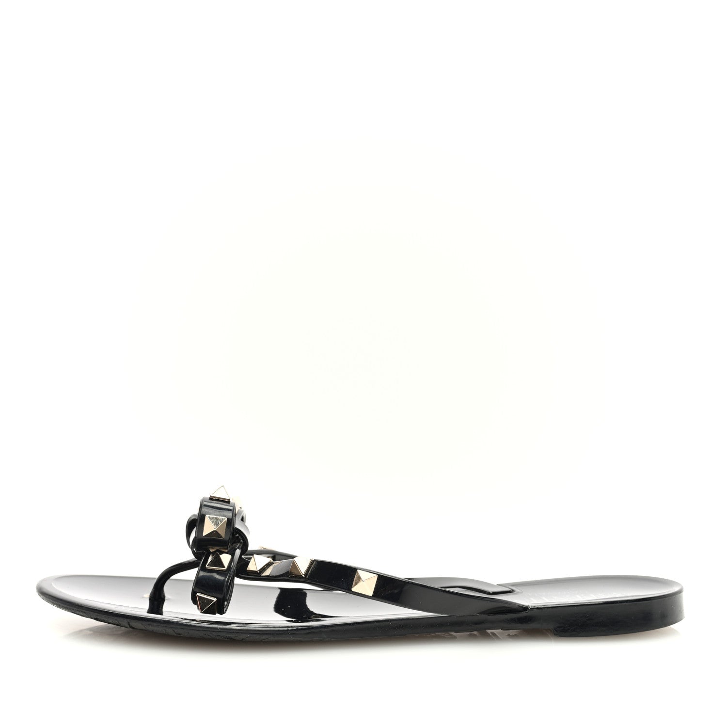 Valentino Garavani PVC Jelly Rockstud Bow Thong Sandals 39 Black 1 of 8
