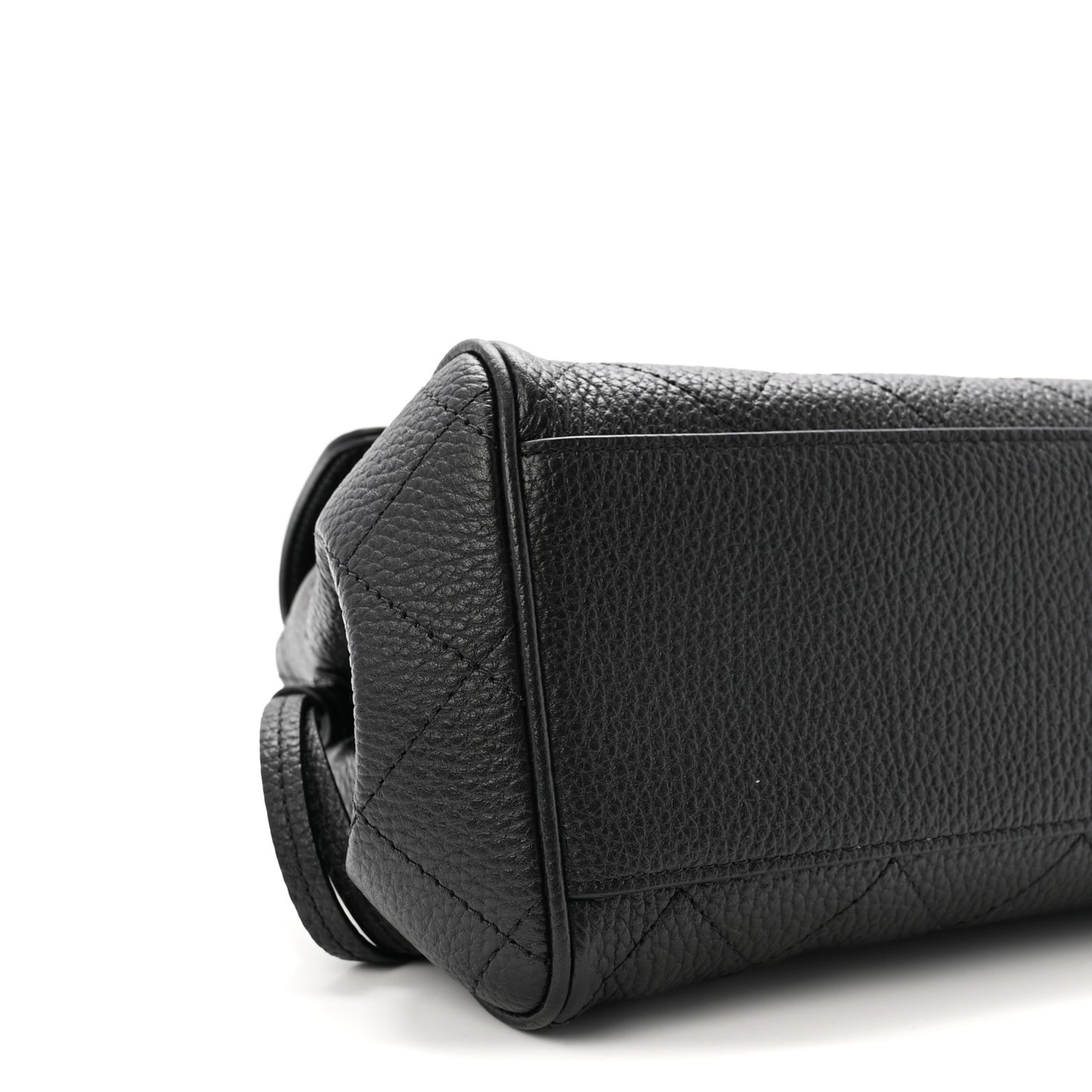 Grained Calfskin Stitched Urban Essentials Small Shopping Bag Black